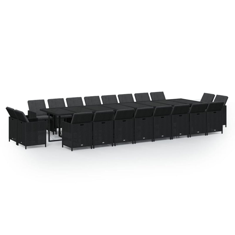 vidaXL 21 Piece Garden Dining Set with Cushions Black Poly Rattan