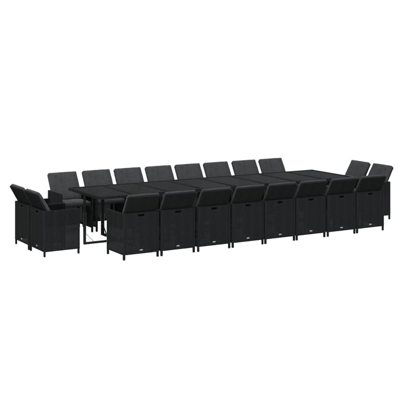 vidaXL 21 Piece Garden Dining Set with Cushions Black Poly Rattan