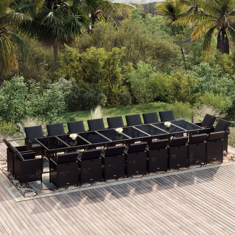 vidaXL 21 Piece Garden Dining Set with Cushions Black Poly Rattan