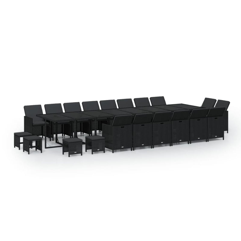 vidaXL 21 Piece Garden Dining Set with Cushions Black Poly Rattan