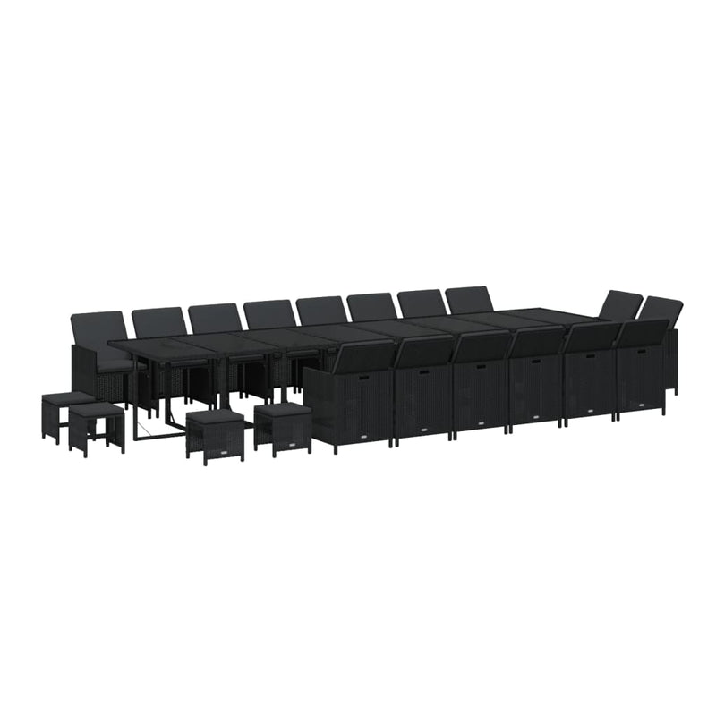 vidaXL 21 Piece Garden Dining Set with Cushions Black Poly Rattan