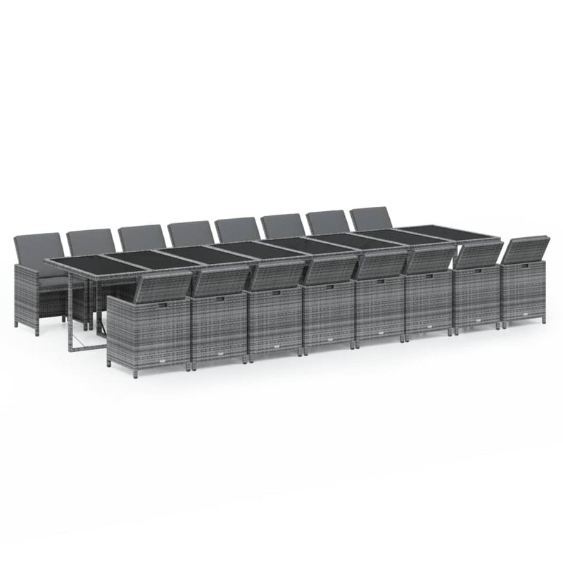 vidaXL 17 Piece Garden Dining Set with Cushions Grey Poly Rattan