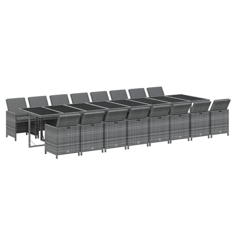 vidaXL 17 Piece Garden Dining Set with Cushions Grey Poly Rattan