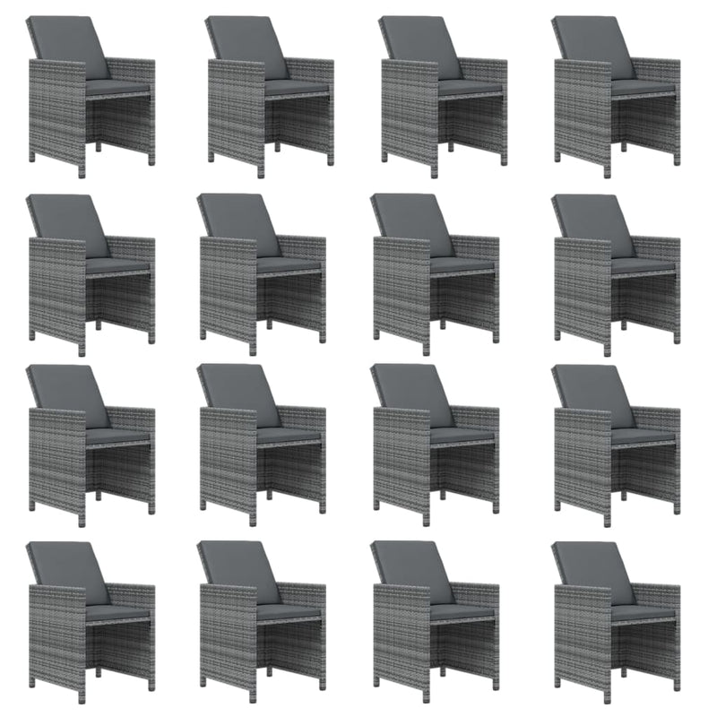 vidaXL 17 Piece Garden Dining Set with Cushions Grey Poly Rattan