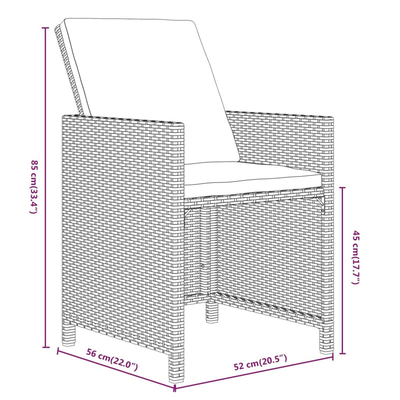 vidaXL 17 Piece Garden Dining Set with Cushions Grey Poly Rattan