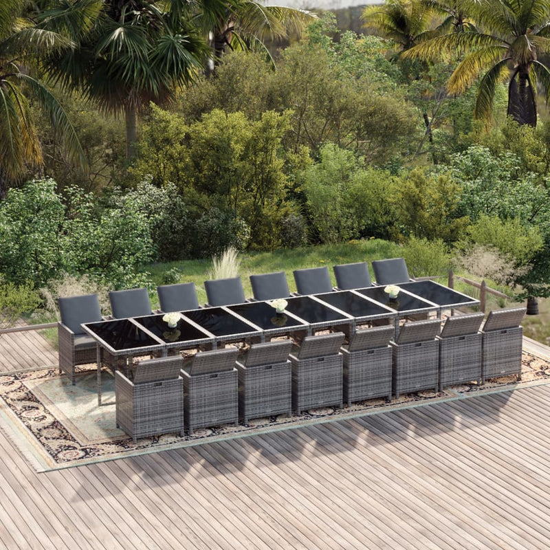 vidaXL 17 Piece Garden Dining Set with Cushions Grey Poly Rattan