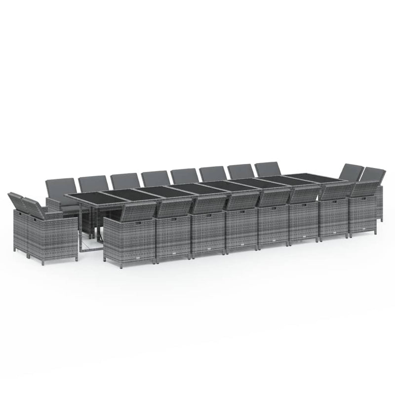 vidaXL 21 Piece Garden Dining Set with Cushions Grey Poly Rattan