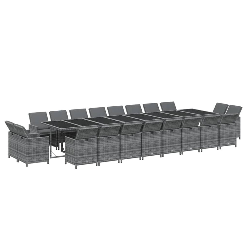 vidaXL 21 Piece Garden Dining Set with Cushions Grey Poly Rattan