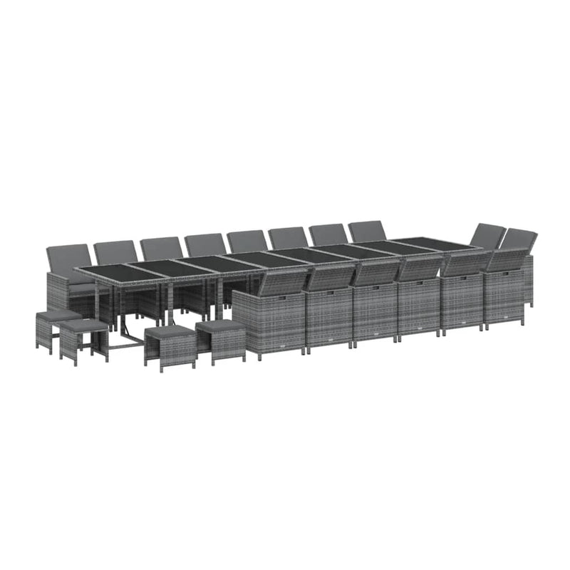vidaXL 21 Piece Garden Dining Set with Cushions Grey Poly Rattan