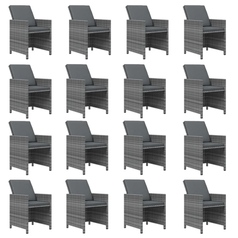 vidaXL 21 Piece Garden Dining Set with Cushions Grey Poly Rattan