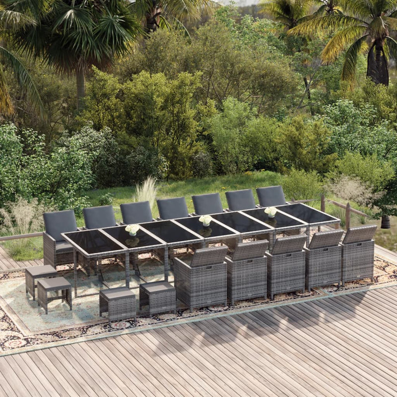 vidaXL 21 Piece Garden Dining Set with Cushions Grey Poly Rattan