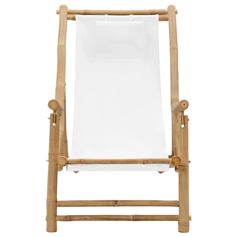Deck Chair Bamboo and Canvas Cream White