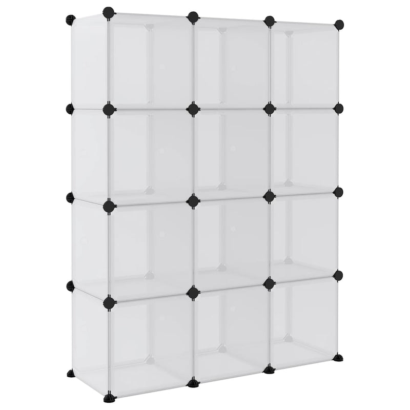 vidaXL Storage Cube Organiser with 12 Cubes and Doors Transparent PP