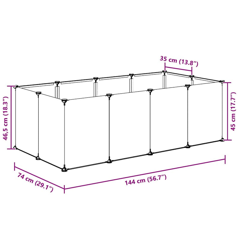 vidaXL Small Animal Cage Transparent 144x74x46.5 cm PP and Steel