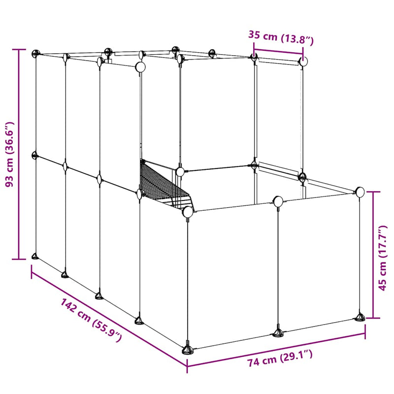 vidaXL Small Animal Cage Black 142x74x93 cm PP and Steel