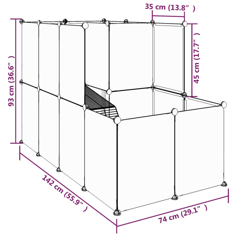 vidaXL Small Animal Cage Transparent 142x74x93 cm PP and Steel