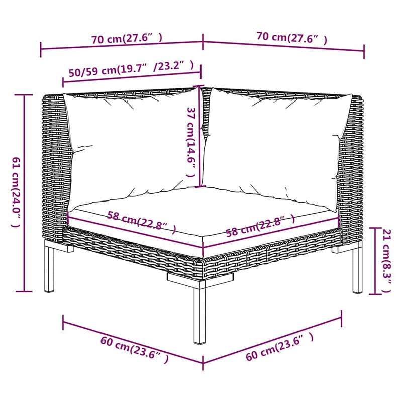 vidaXL 3 Piece Garden Lounge Set Dark Grey Half Round Poly Rattan
