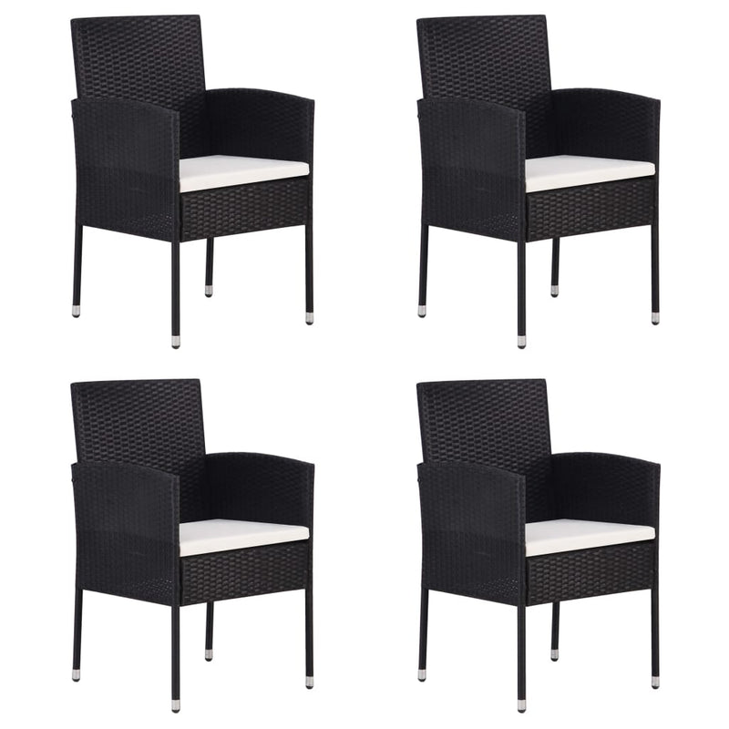 Garden Chairs with Cream White Cushions 4 pcs Black Poly Rattan