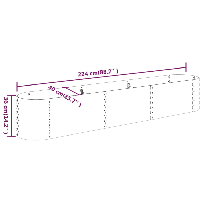 vidaXL Garden Raised Bed Galvanised Steel 224x40x36 cm Grey