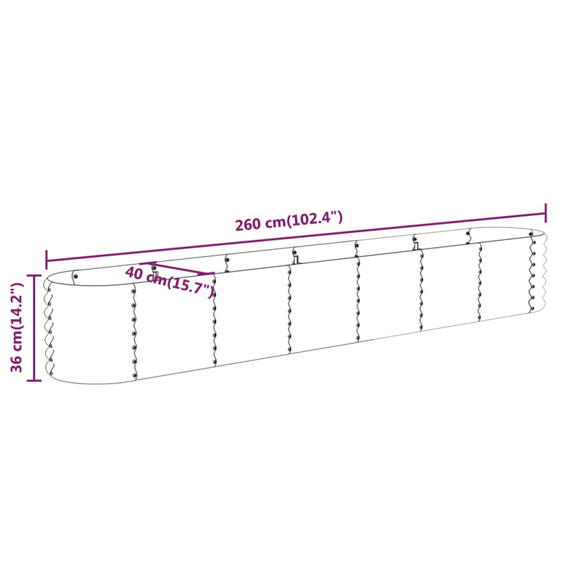 vidaXL Garden Raised Bed Galvanised Steel 260x40x36 cm Green