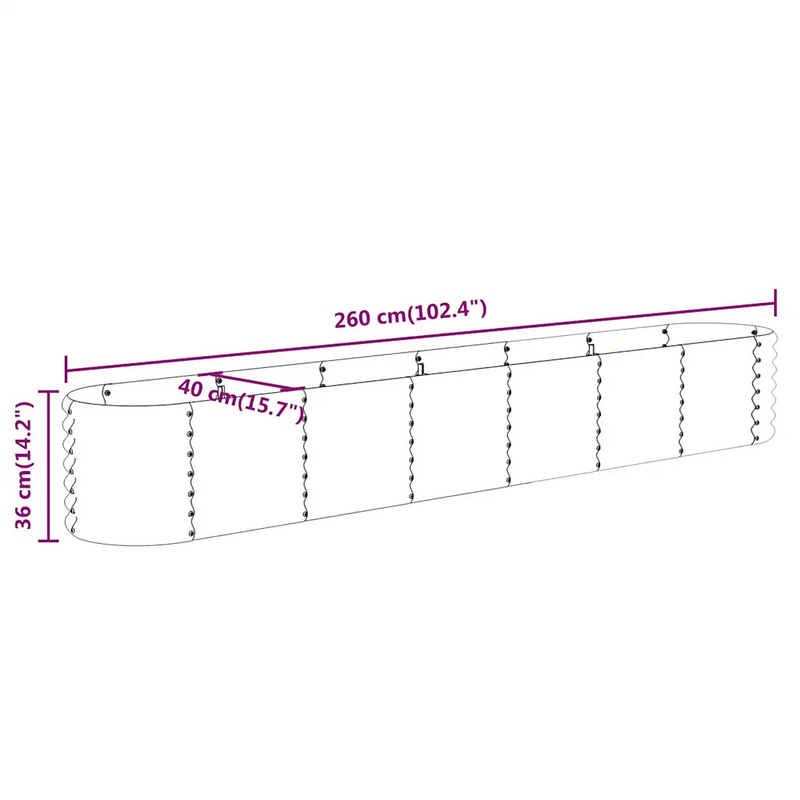 Garden Raised Bed Galvanised Steel 260x40x36 cm Anthracite