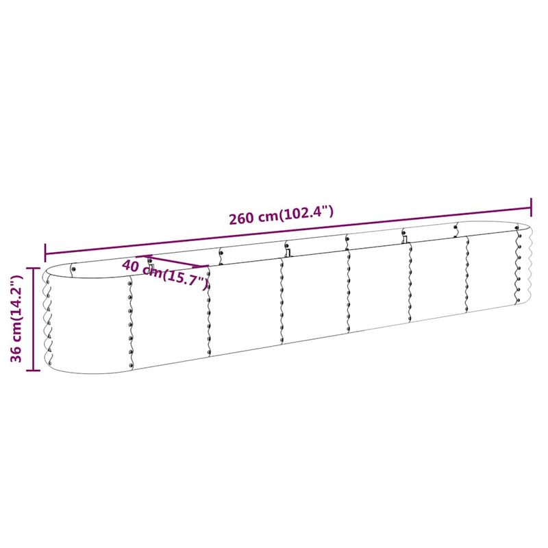 vidaXL Garden Raised Bed Galvanised Steel 260x40x36 cm Anthracite