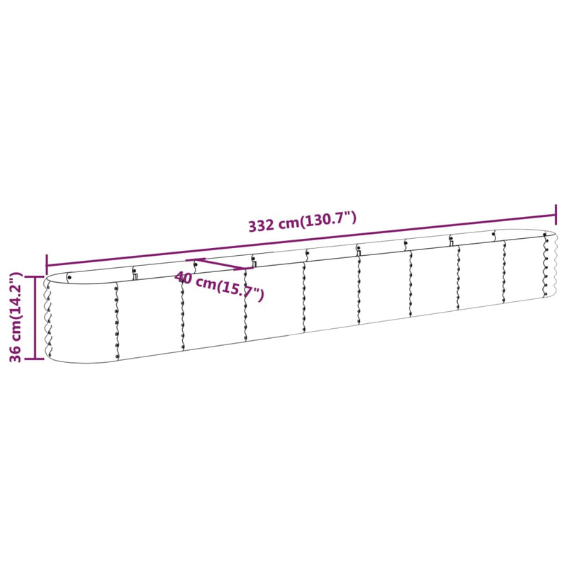 vidaXL Garden Raised Bed Galvanised Steel 332x40x36 cm Anthracite