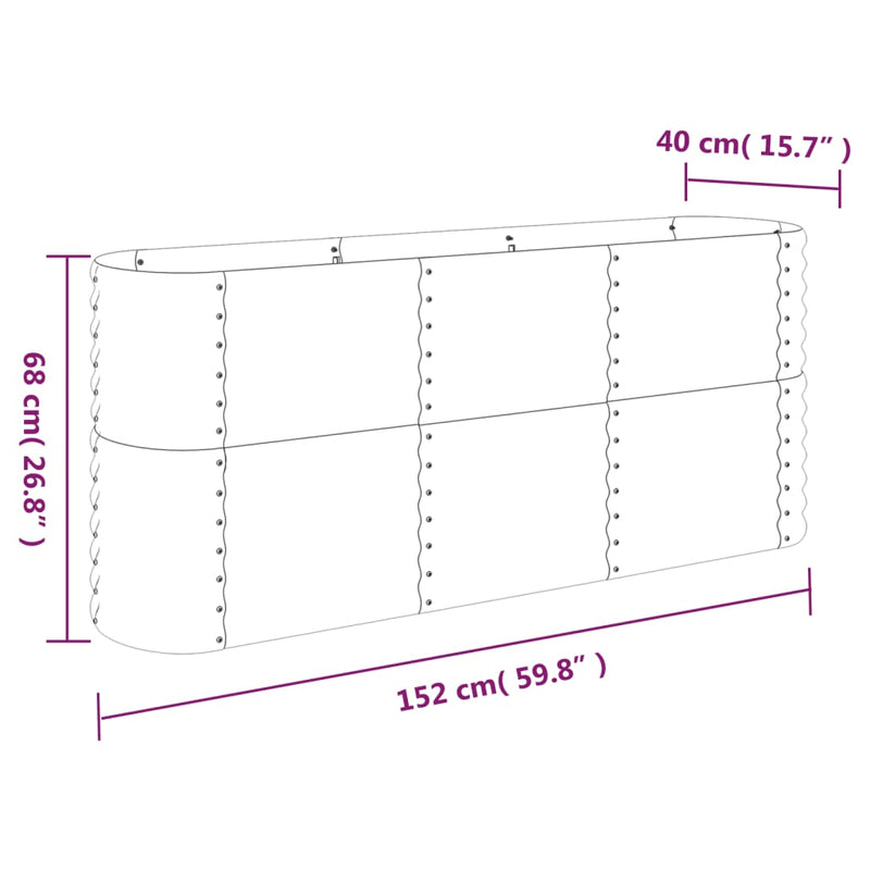 vidaXL Garden Raised Bed Galvanised Steel 152x40x68 cm Grey