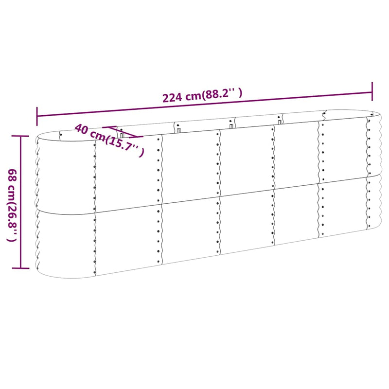 vidaXL Garden Raised Bed Galvanised Steel 224x40x68 cm Silver