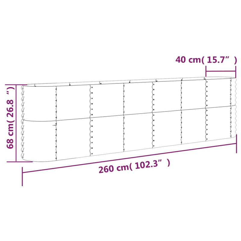 vidaXL Garden Raised Bed Galvanised Steel 260x40x68 cm Silver