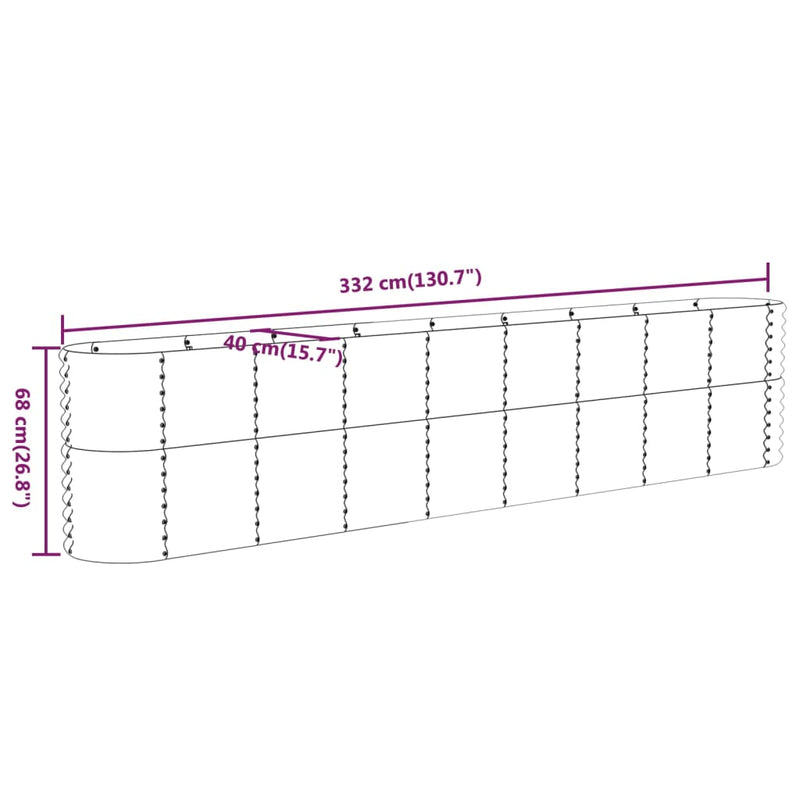vidaXL Garden Raised Bed Galvanised Steel 332x40x68 cm Brown