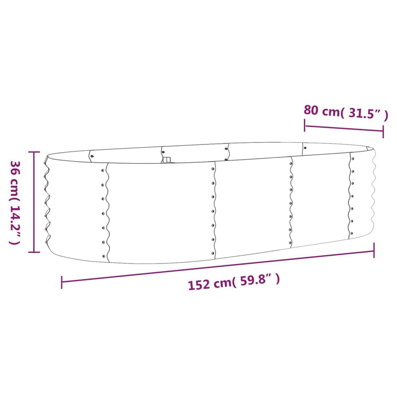 vidaXL Garden Raised Bed Galvanised Steel 152x80x36 cm Green