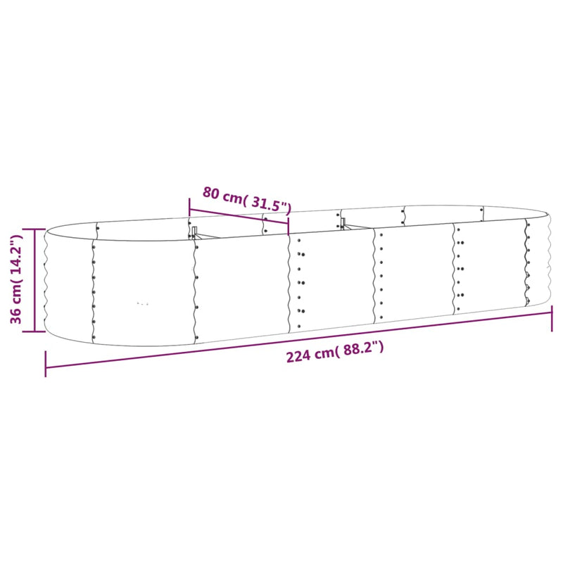vidaXL Garden Raised Bed Galvanised Steel 224x80x36 cm Grey