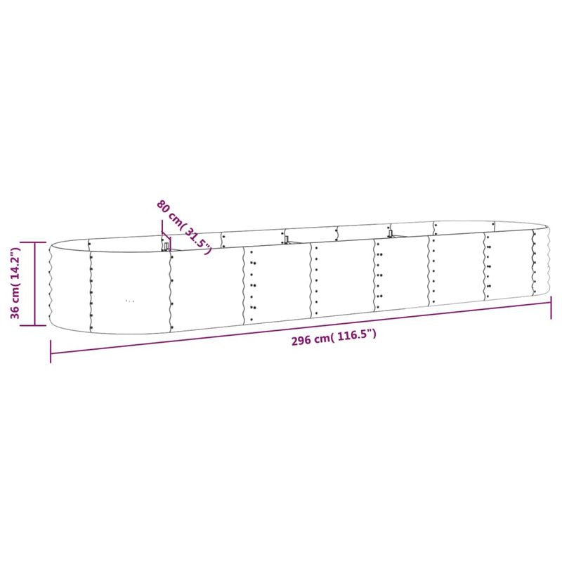 vidaXL Garden Raised Bed Galvanised Steel 296x80x36 cm Green