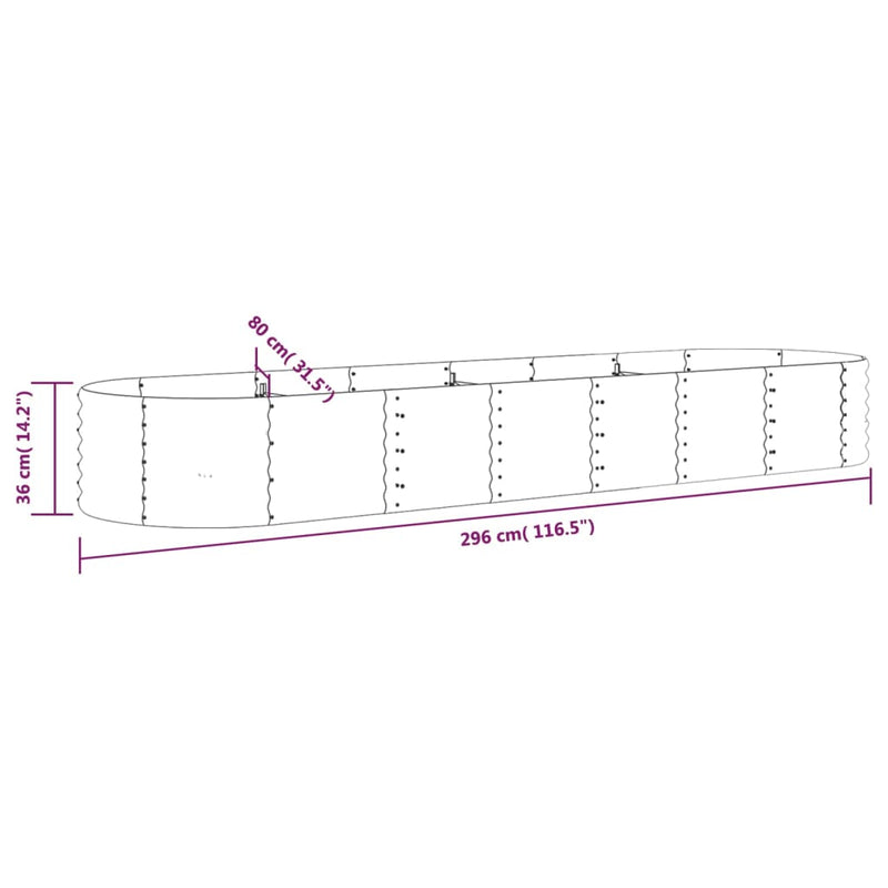 vidaXL Garden Raised Bed Galvanised Steel 296x80x36 cm Grey