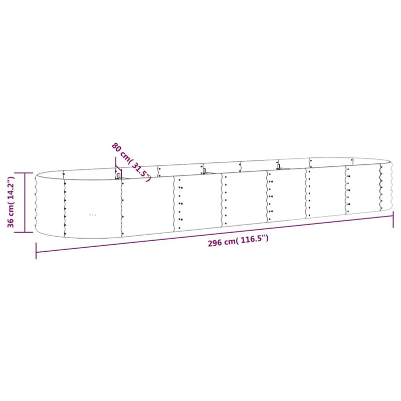 vidaXL Garden Raised Bed Galvanised Steel 296x80x36 cm Anthracite