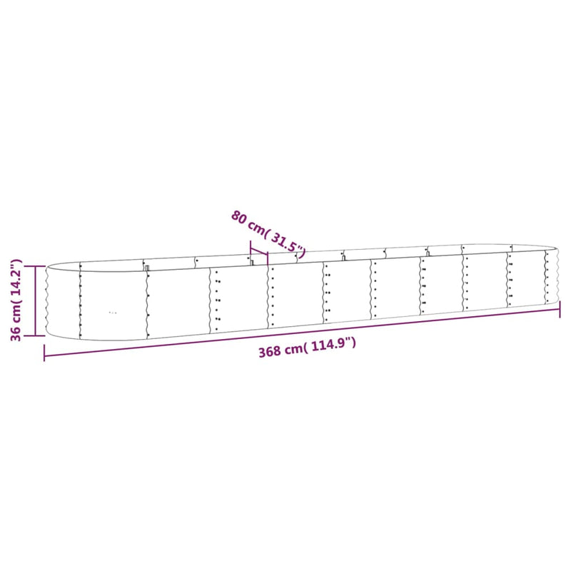 vidaXL Garden Raised Bed Galvanised Steel 368x80x36 cm Grey