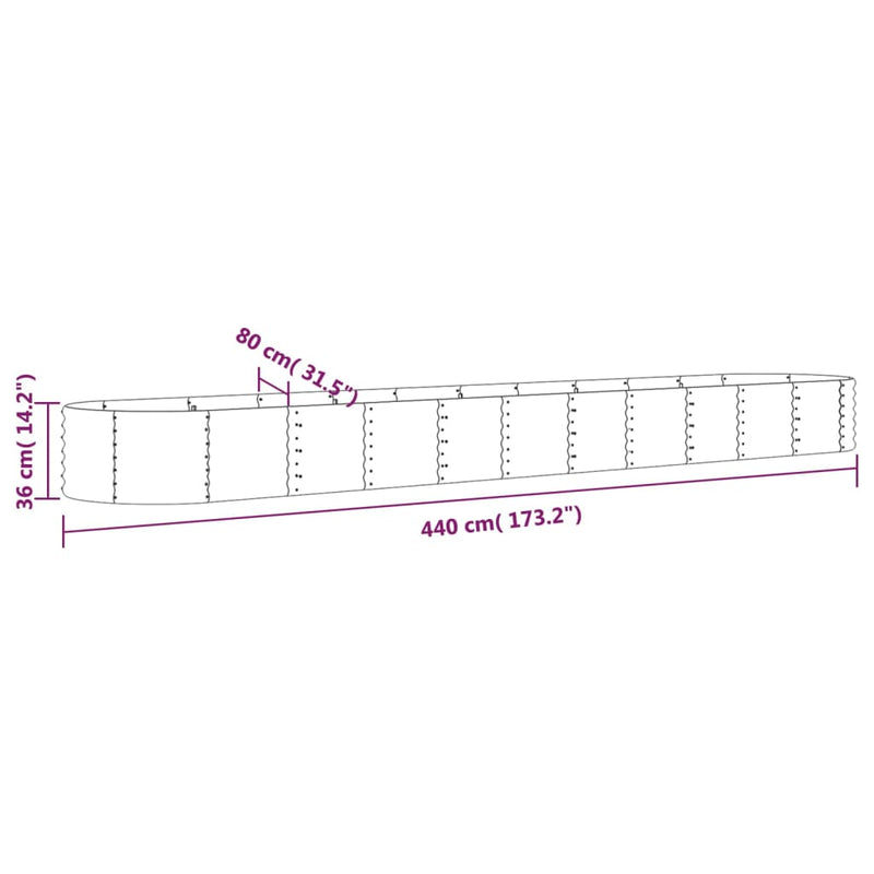 vidaXL Garden Raised Bed Galvanised Steel 440x80x36 cm Grey