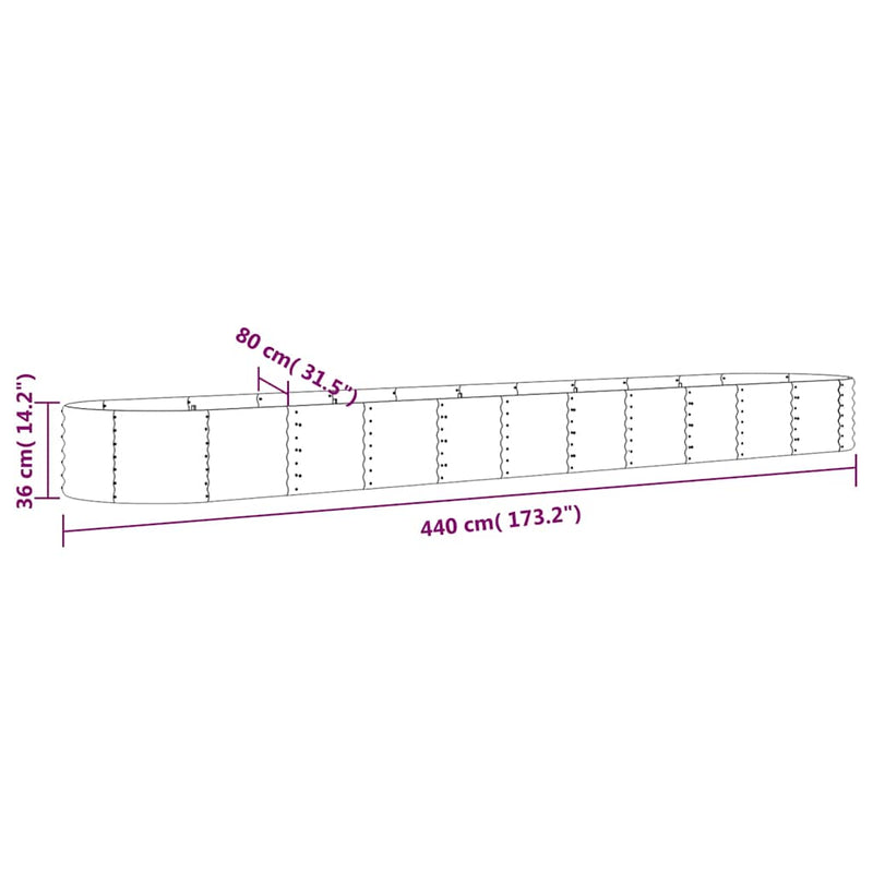 vidaXL Garden Raised Bed Galvanised Steel 440x80x36 cm Anthracite