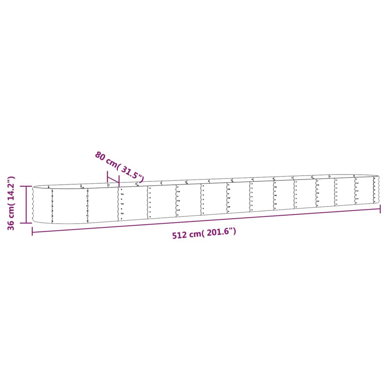 vidaXL Garden Raised Bed Galvanised Steel 512x80x36 cm Grey