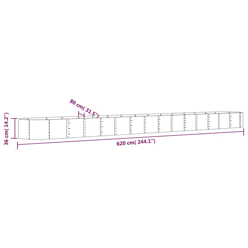 vidaXL Garden Raised Bed Galvanised Steel 620x80x36 cm Grey