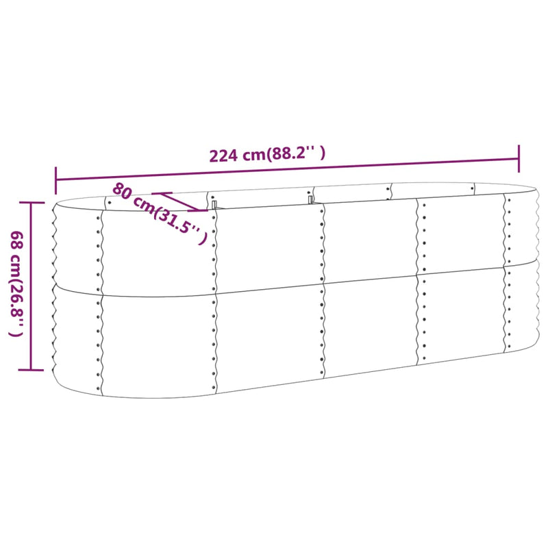 vidaXL Garden Raised Bed Galvanised Steel 224x80x68 cm Brown