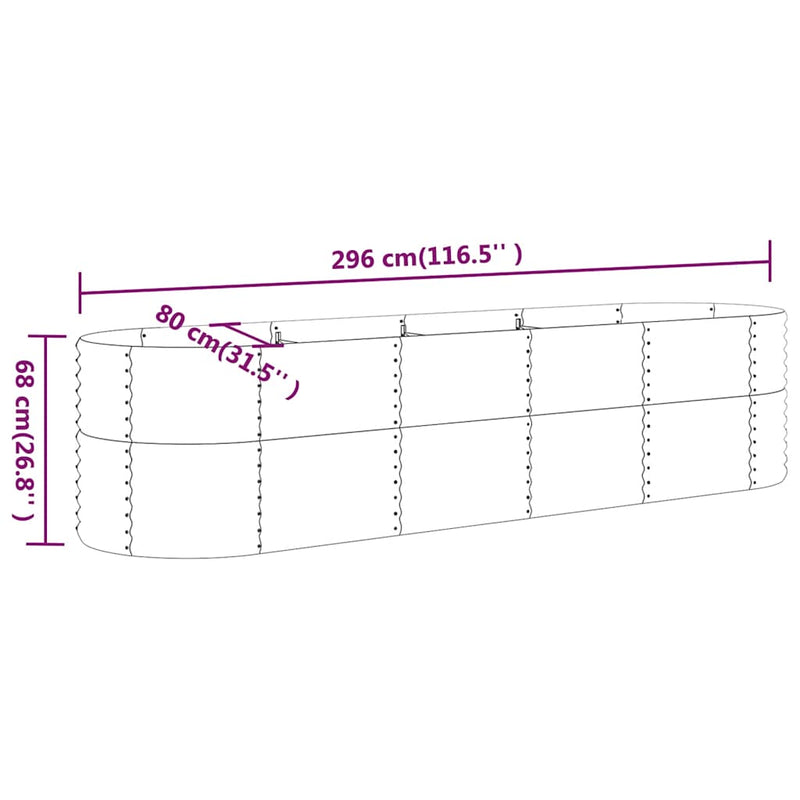 vidaXL Garden Raised Bed Galvanised Steel 296x80x68 cm Anthracite