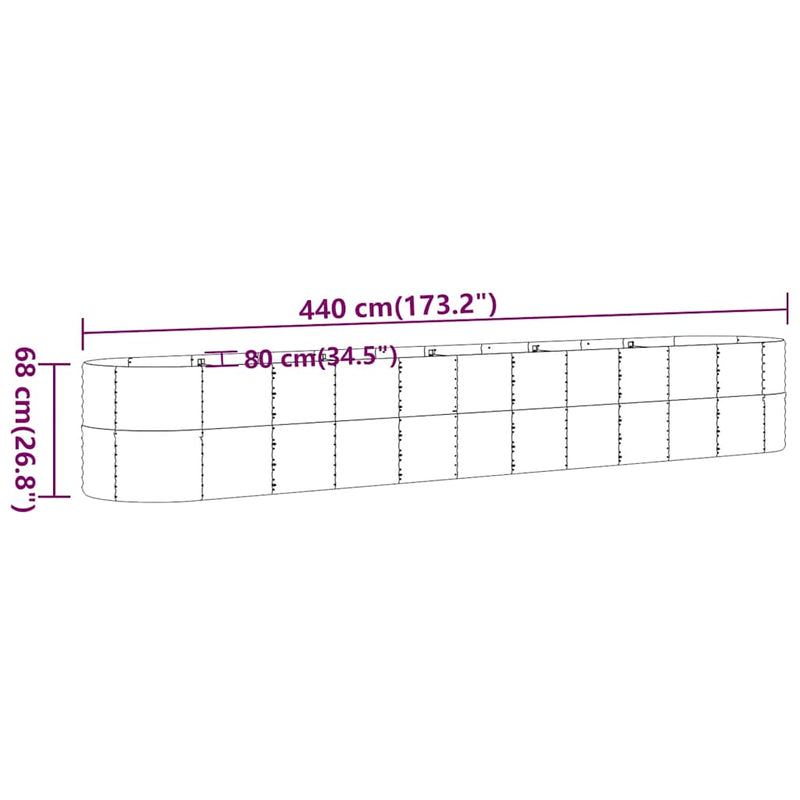 vidaXL Garden Raised Bed Galvanised Steel 440x80x68 cm Anthracite