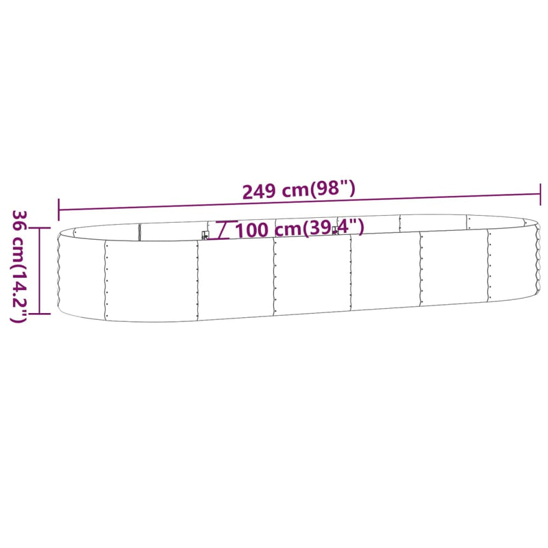 vidaXL Garden Raised Bed Galvanised Steel 249x100x36 cm Grey