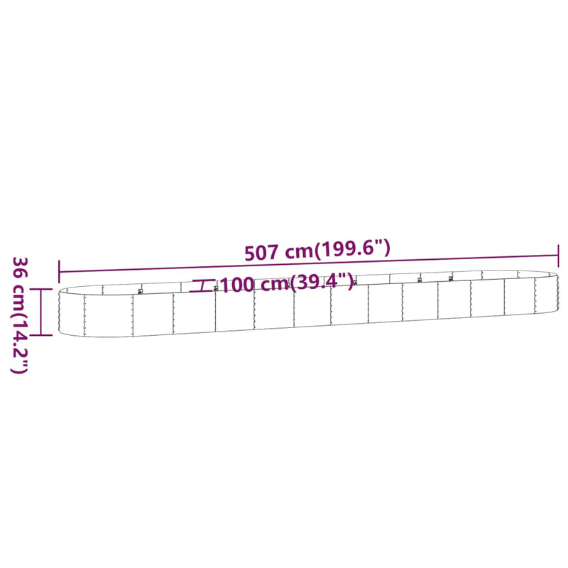 vidaXL Garden Raised Bed Galvanised Steel 507x100x36 cm Grey