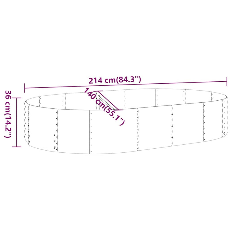vidaXL Garden Raised Bed Galvanised Steel 214x140x36 cm Anthracite