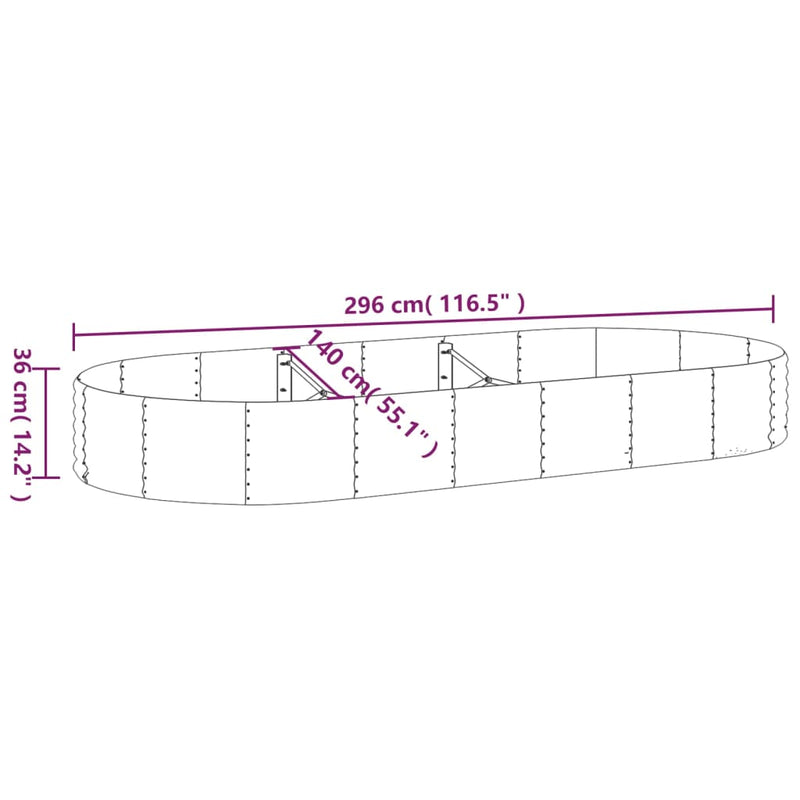 Garden Raised Bed Galvanised Steel 296x140x36 cm Grey