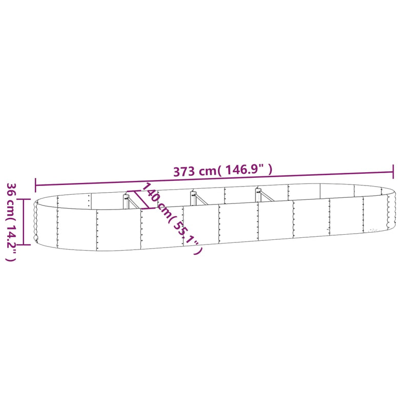 vidaXL Garden Raised Bed Galvanised Steel 373x140x36 cm Grey