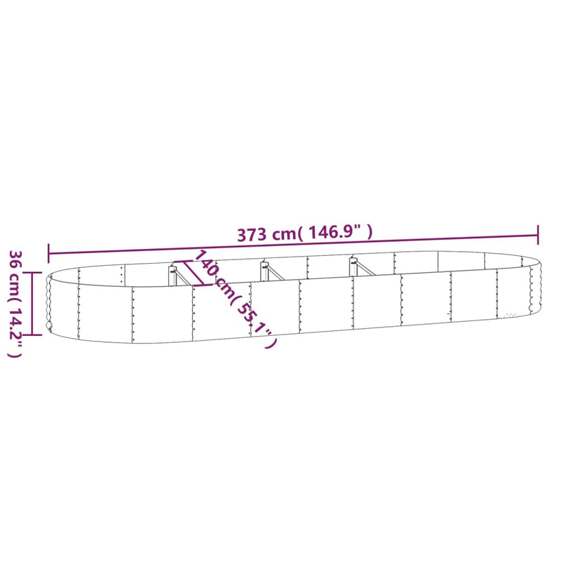 vidaXL Garden Raised Bed Galvanised Steel 373x140x36 cm Anthracite